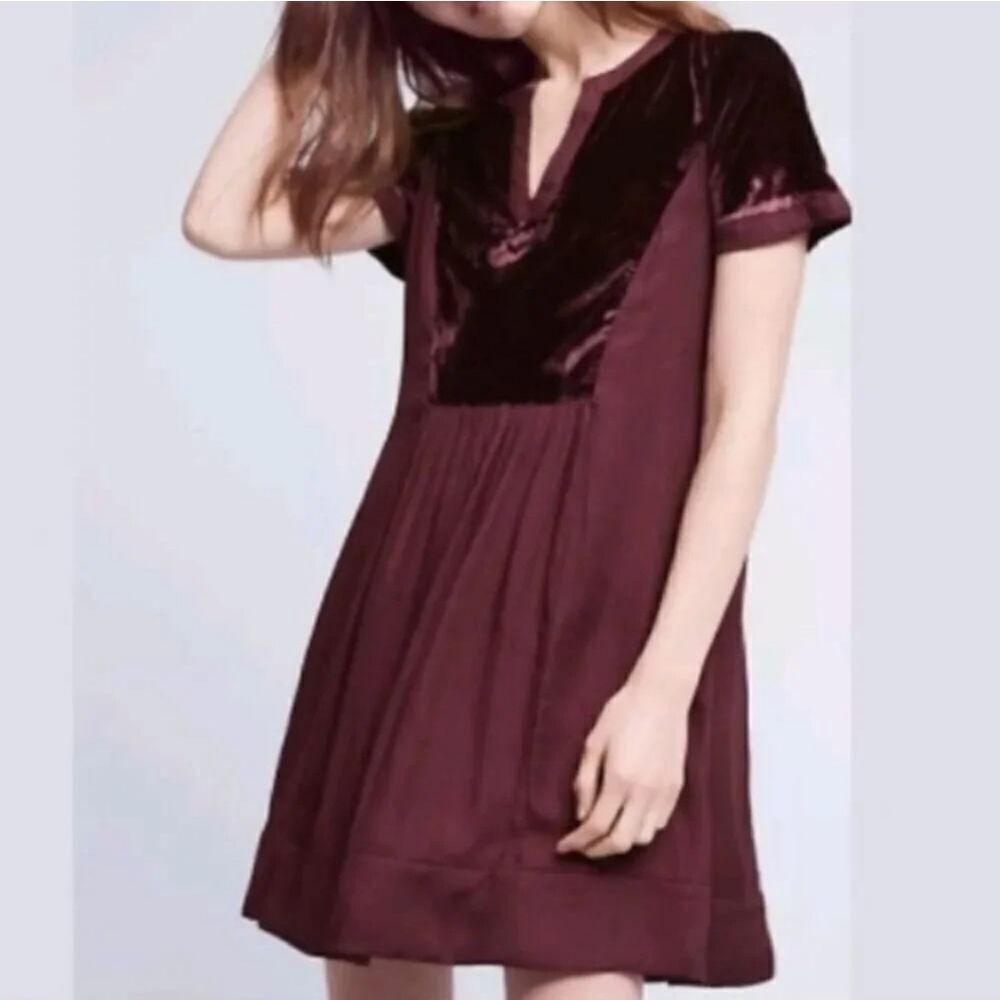 Maeve Burgundy Ingrid Tunic Style Velvet Dress. Bohemian. Artsy. Velvet. - Picture 12 of 12